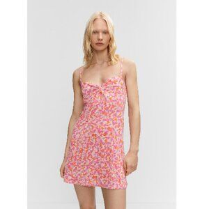 Mango MNG NWT Floral Print Pink Mini Dress Spring Summer Sweetheart Neck Size 8